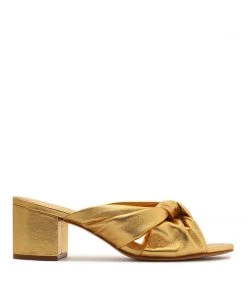 Sale Mindy Mid Block Metallic Leather Sandal