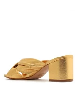 Sale Mindy Mid Block Metallic Leather Sandal