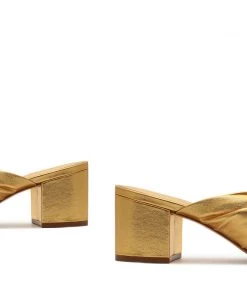 Sale Mindy Mid Block Metallic Leather Sandal
