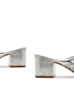 Sale Mindy Mid Block Metallic Leather Sandal