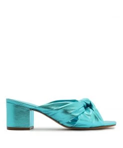 Sale Mindy Mid Block Metallic Leather Sandal