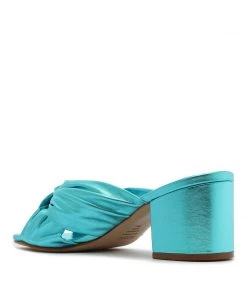 Sale Mindy Mid Block Metallic Leather Sandal