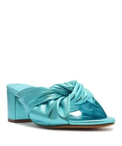 Sale Mindy Mid Block Metallic Leather Sandal