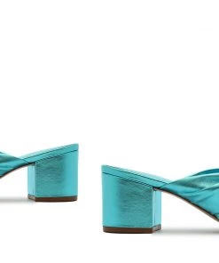 Sale Mindy Mid Block Metallic Leather Sandal