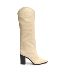 Analeah Crocodile-Embossed Leather Boot