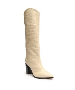 Analeah Crocodile-Embossed Leather Boot