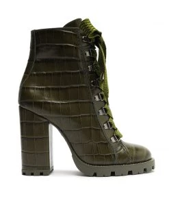 Fall 22 Zhara Crocodile-Embossed Leather Bootie Booties