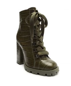 Fall 22 Zhara Crocodile-Embossed Leather Bootie Booties