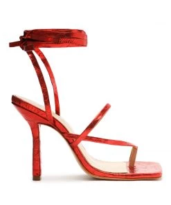 Pre Fall 22 Lily Metallic Crocodile-Embossed Leather Sandal New In