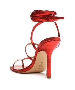 Pre Fall 22 Lily Metallic Crocodile-Embossed Leather Sandal New In