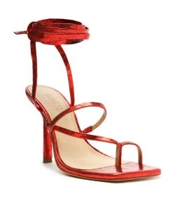 Pre Fall 22 Lily Metallic Crocodile-Embossed Leather Sandal New In