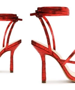 Pre Fall 22 Lily Metallic Crocodile-Embossed Leather Sandal New In