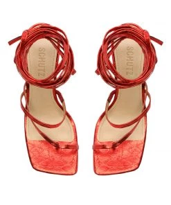 Pre Fall 22 Lily Metallic Crocodile-Embossed Leather Sandal New In