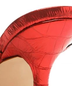 Pre Fall 22 Lily Metallic Crocodile-Embossed Leather Sandal New In