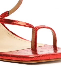 Pre Fall 22 Lily Metallic Crocodile-Embossed Leather Sandal New In